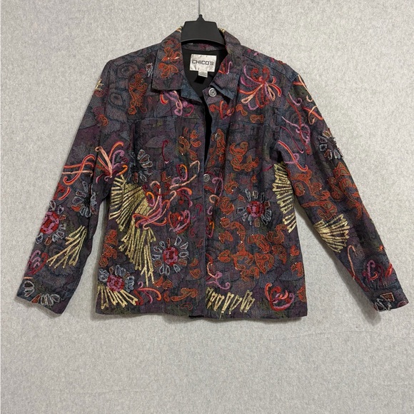 Chico's Jackets & Blazers - Chico's Colorful Embroidered Denim Jacket